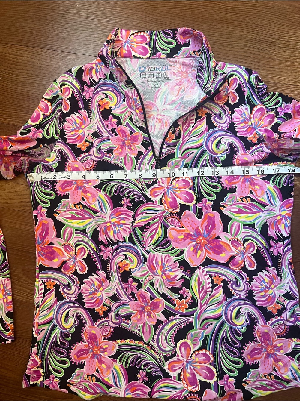 IBKUL Women's Long Sleeve Floral Print Pullover - Black, Pink, Green - Picture 2 of 6